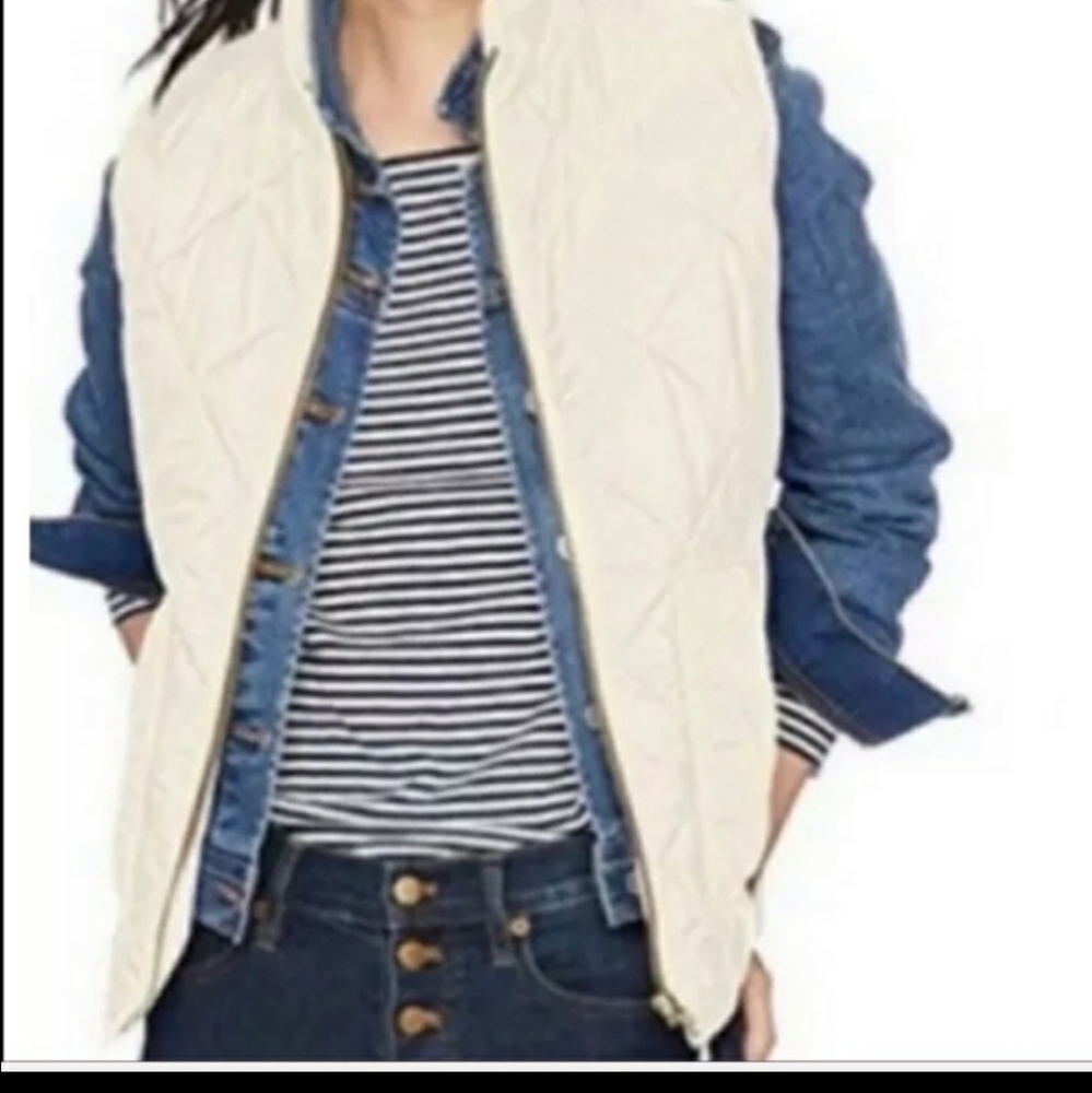 J.Crew Factory Quilted Ivory Full Zip Vest XS
